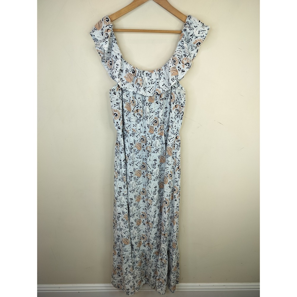 Ann Taylor LOFT Floral Maxi Dress Womens 14 Ruffled Cottagecore Boho